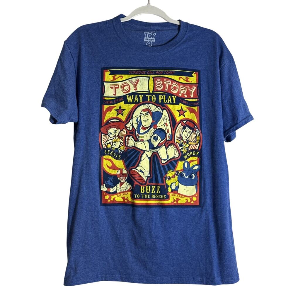 Disney Pixar Toy Story 4 Men's Short Sleeve T-Shirt Blue Medium Woody & Buzz